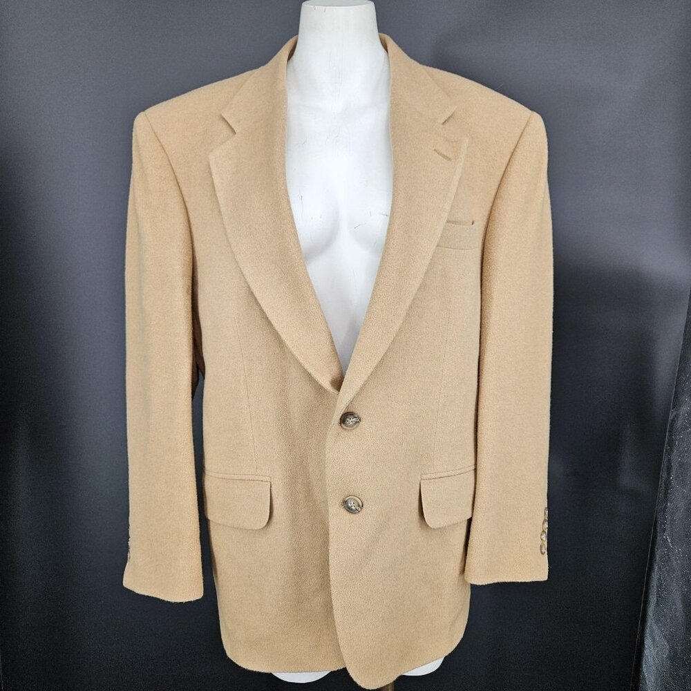 Stafford Camel Hair Sport Coat Blazer Mens 42R Beige Two Button Lined Jacket